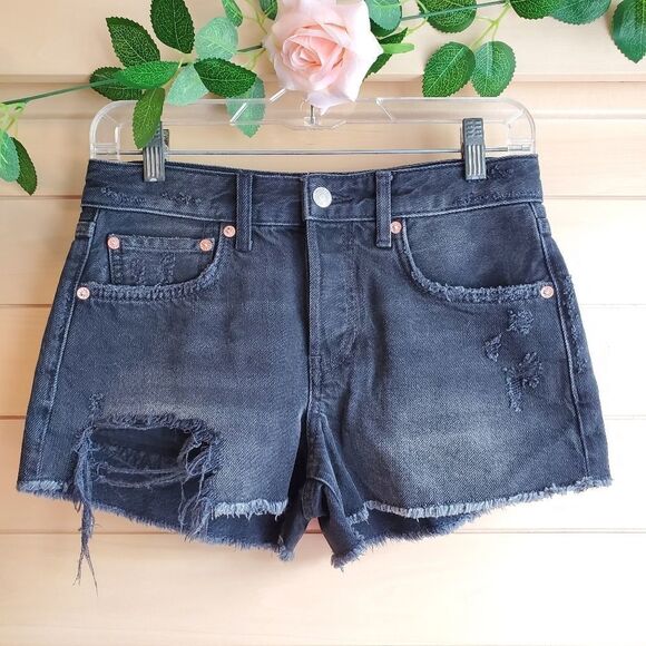 Free People Good Times Frayed Black Denin Jean Shorts - Picture 1 of 10